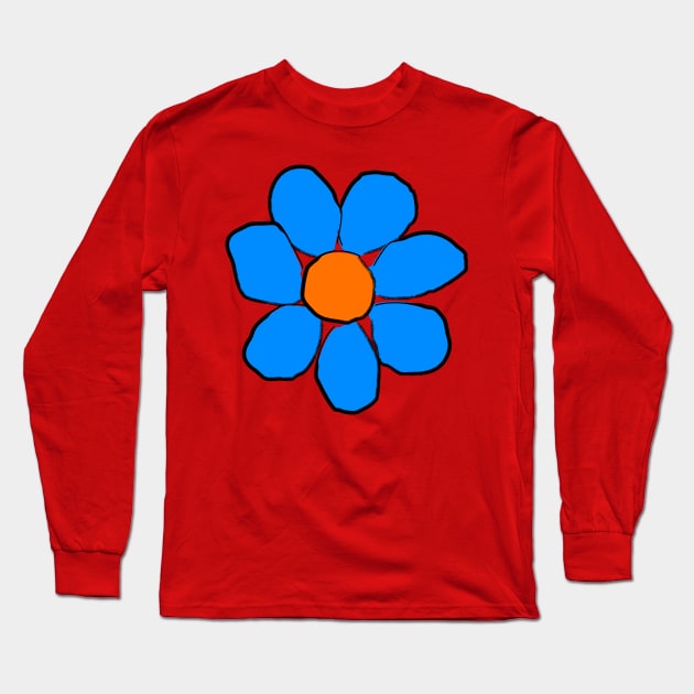 retro hippie blue flower Long Sleeve T-Shirt by pauloneill-art